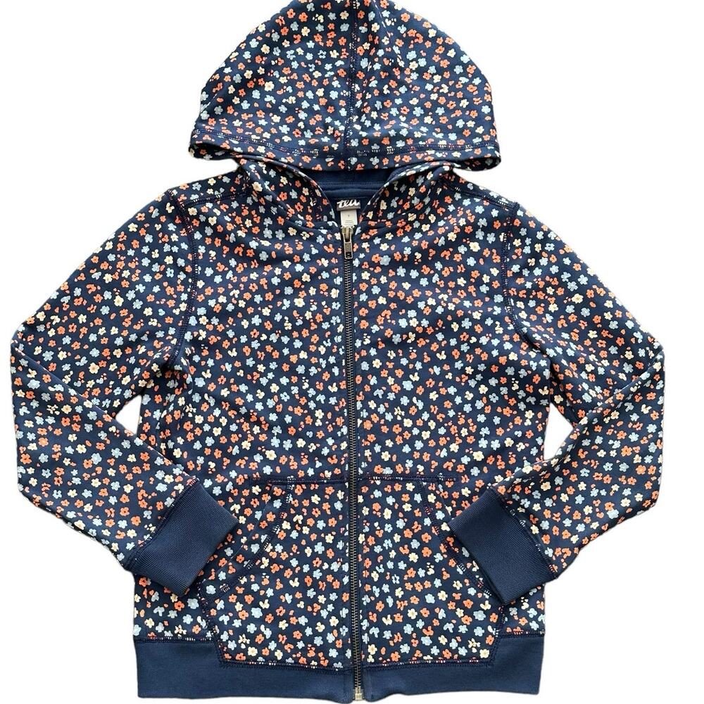 Tea Collection Navy Floral Hooded Jacket with Orange and White Flowers